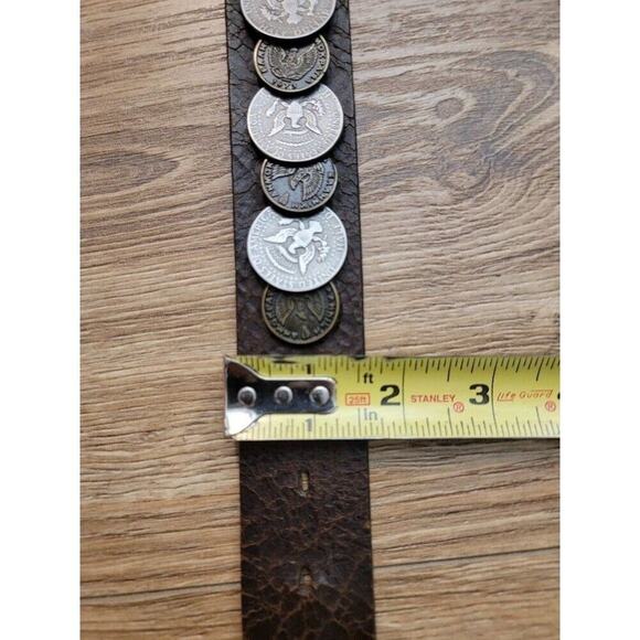 Vintage Trafalgar Italian Coin Belt Crackle Leather Bronze Rustic Sz L Brown - Picture 9 of 13